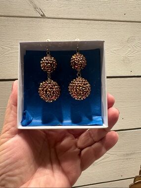 NWOT Sparkling Double Ball Drop Earrings in Rose Gold and Pink